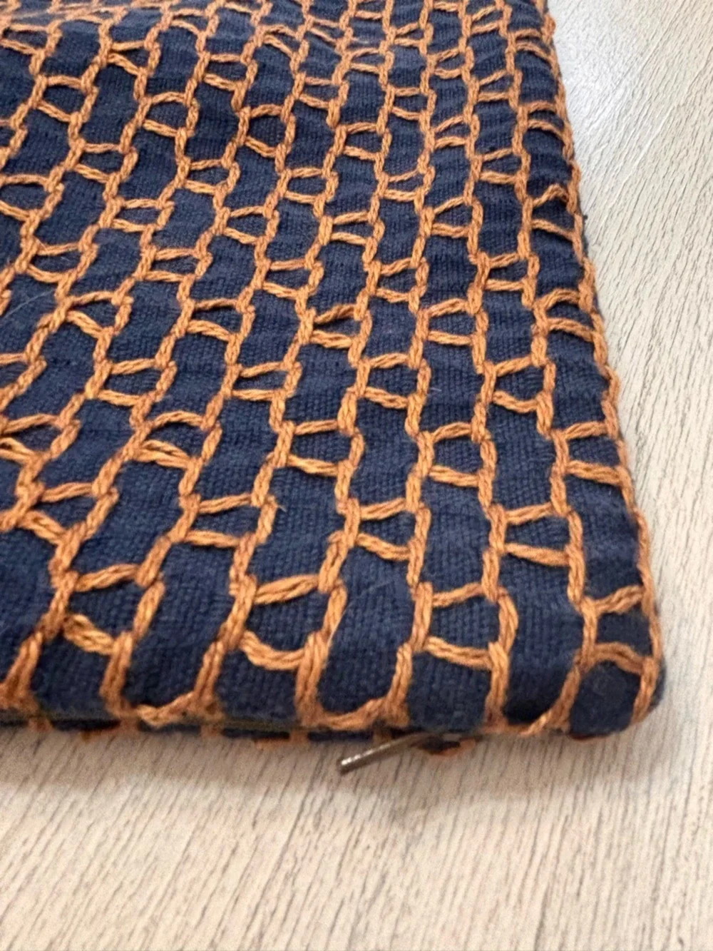 CRATE & BARREL Indigo Blue MADDOX Pillow Cover Textured Embroidered 18” X 18”
